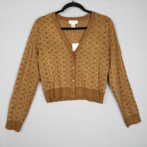 Calvin Klein Sweaters - Calvin Klein Women's Size M‎ Cardigan Sweater Brown CK Logo Print Monogram NWT